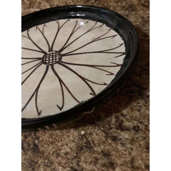 Vintage Brown & Tan FLOWER Bowl Plate - Sunflower Catchall Plate - Picture 3 of 7